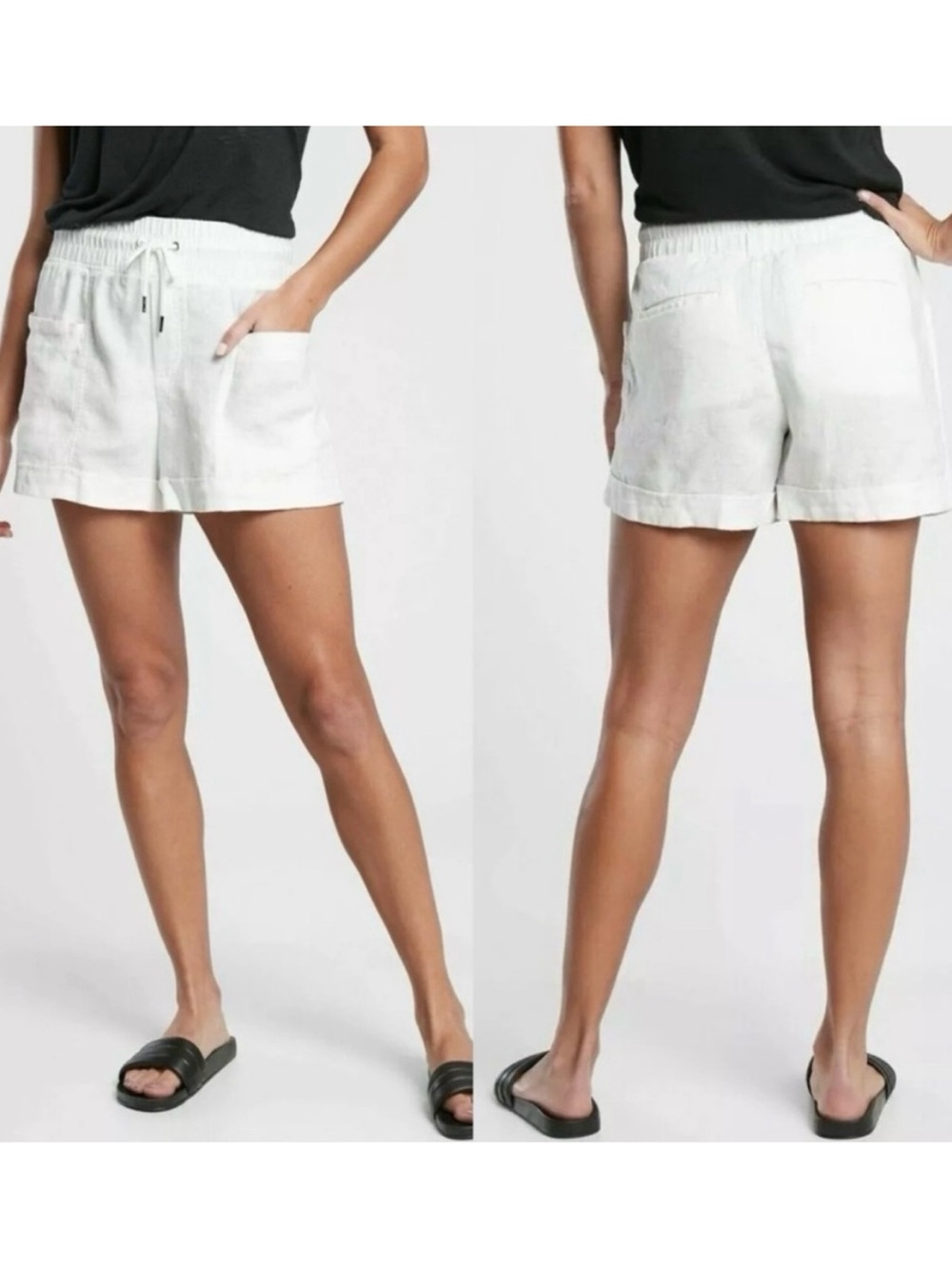 NWOT Women's Athleta Cabo Linen Short White Drawstring, Size 4